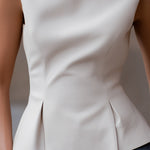 Sleeveless High-Neck Flared Hem Tailored Blouse