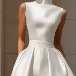 Ethereal High-Neck Sleeveless Satin A-Line Evening Gown