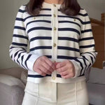 Striped Knit Cardigan with Metal Buttons