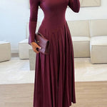 A-Line Bodycon Asymmetric Pleated Solid Color Split-Joint One-Shoulder Maxi Dresses