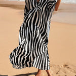 Batwing Sleeves Loose Split-Joint Split-Side Striped Sun Protection V-Neck Beach Cover-Up Maxi Dresses