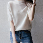 Simple Solid Color Round-Neck Short Sleeves Sweater