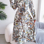 Long Sleeves Buttoned Flower Print Tied Waist Lapel Maxi Dresses