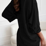 V Neck Button Roll Sleeve Patch Pocket Loose Straight Long Sleeve Shirt