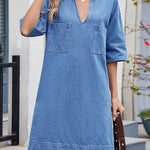 A-line Loose Pockets Solid Color Lapel Mini Dresses