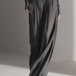 Women's Charcoal Gray Textured Stretchy Set With Off-the-Shoulder Top & Wide-Leg Pants, Modern Edgy-Chic Style Set