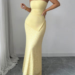 Bodycon Irregularity Lacy Pleated Solid Color Split-Joint Tube Maxi Dresses