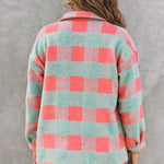 Pink Plaid Colorblock Casual Oversized Jacket