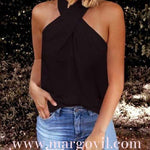 Margovil Criss Cross Halter Solid Sleeveless Top
