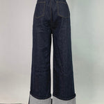 High Waisted Straight Leg Contrast Color Split-Joint Jean Pants Bottoms