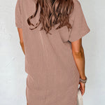 A-Line Loose Contrast Color Pockets Split-Joint Striped Round-Neck Mini Dresses