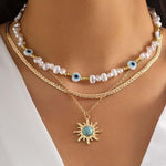 Vintage Eye Pearl Sun Turquoise Necklace