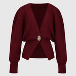 Only Yours Knit Metal Leaf Shape Button Lantern Sleeve Relaxed Cardigan