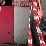 Floral Print Suspenders Paneled Back Pleated Maxi Dress