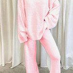 Comfortable Solid Color V-neck Daily Two-piece Set
