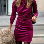 Pitaya Pink Velvet Mock Neck Ruched Long Sleeve Bodycon Dress