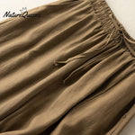 Dropping cotton and linen cropped wide-leg pants