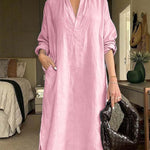 Women'S Casual Solid Color V-Neck Dress