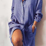 Solid Color Loose Double Pocket Long Sleeve Long Shirt