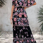 Off-shoulder printed long swing dress