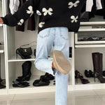 Bow Tie Round Neck Long Sleeve Knitted Cardigan