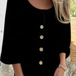 Solid Color Casual Round Neck Button Loose Top