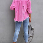 Long Sleeves Loose Fringed Pockets Lapel Outerwear