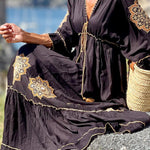 Mid-sleeve bell-sleeve tie V-neck dress