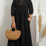 11 Colors Simple Round-Neck Solid Color Midi Dress