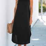 Solid color suspender holiday seaside suspender long dress