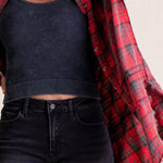 Women's Mineral Washed Button Down Plaid Flannel Shirt