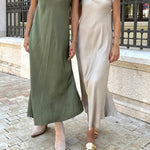Evase satin midi dress