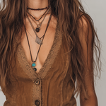 Vintage Lace Trim Distressed Faux Suede Vest
