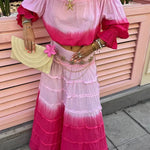 Fashionable Gradient Off Shoulder Long Sleeve Top and Resort Style Spliced Maxi Skirt Set