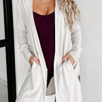 Snow White Side Splits Open Front Hooded Cardigan