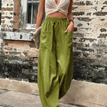Loose Plus Size Elasticity Pockets Solid Color Pants