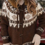Christmas Fireplace Patterned Cardigan with Fur