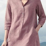 Women's solid color casual stand collar 3/4 sleeves shirt