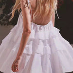 A-Line High Waisted Backless Layered Pleated Solid Color Spaghetti-Neck Mini Dresses