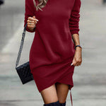 Casual Long Sleeves Solid Color High-Neck Mini Dresses