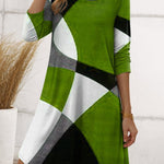 A-Line Irregularity Asymmetric Printed Split-Joint Striped Round-Neck Midi Dresses