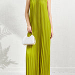 Loose Sleeveless Hollow Pleated Pockets Solid Color Halter-Neck Maxi Dresses