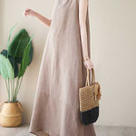 A-Line Loose Solid Color Round-Neck Midi Dresses