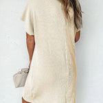 A-Line Loose Contrast Color Pockets Split-Joint Striped Round-Neck Mini Dresses