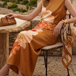 Sleeveless Flower Print Round-Neck Maxi Dresses