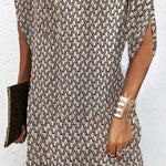 Batwing Sleeves Loose Printed Round-Neck Mini Dresses