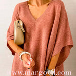 Chicest V Neck Loose Fit Solid Poncho Sweater