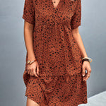 Short Sleeves Flower Print Split-Joint V-Neck Mini Dresses