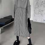 Long Sleeves Loose Solid Color Split-Joint Tasseled V-Neck Midi Dresses Sweater Dresses