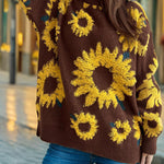 Sunflower Jacquard Crewneck Long Sleeve Knit Pullover Sweater